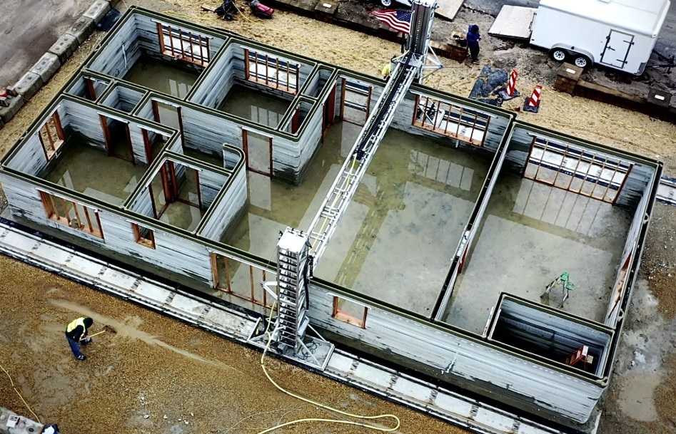 mid process photo of a house being 3D printed