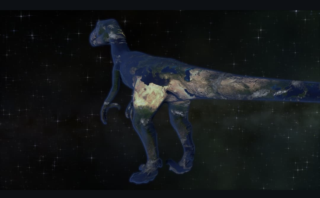 Dinosaur shaped earth in space