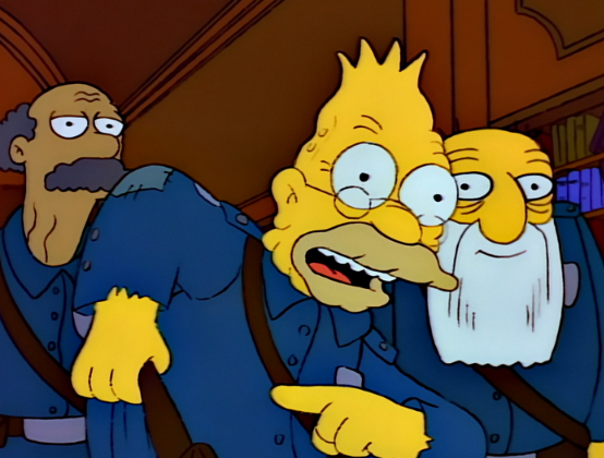 grandpa simpson pointing at his belt