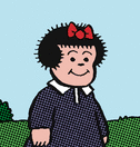 Image of the comic strip character Nancy, with her trademark hairstyle made of short prickly lines pointing outward in all directions from her round head.