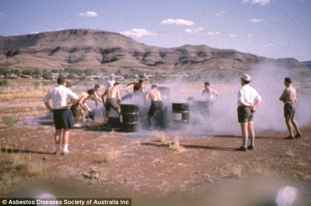 Wittenoom Miners playing an asbestos shovelling competition