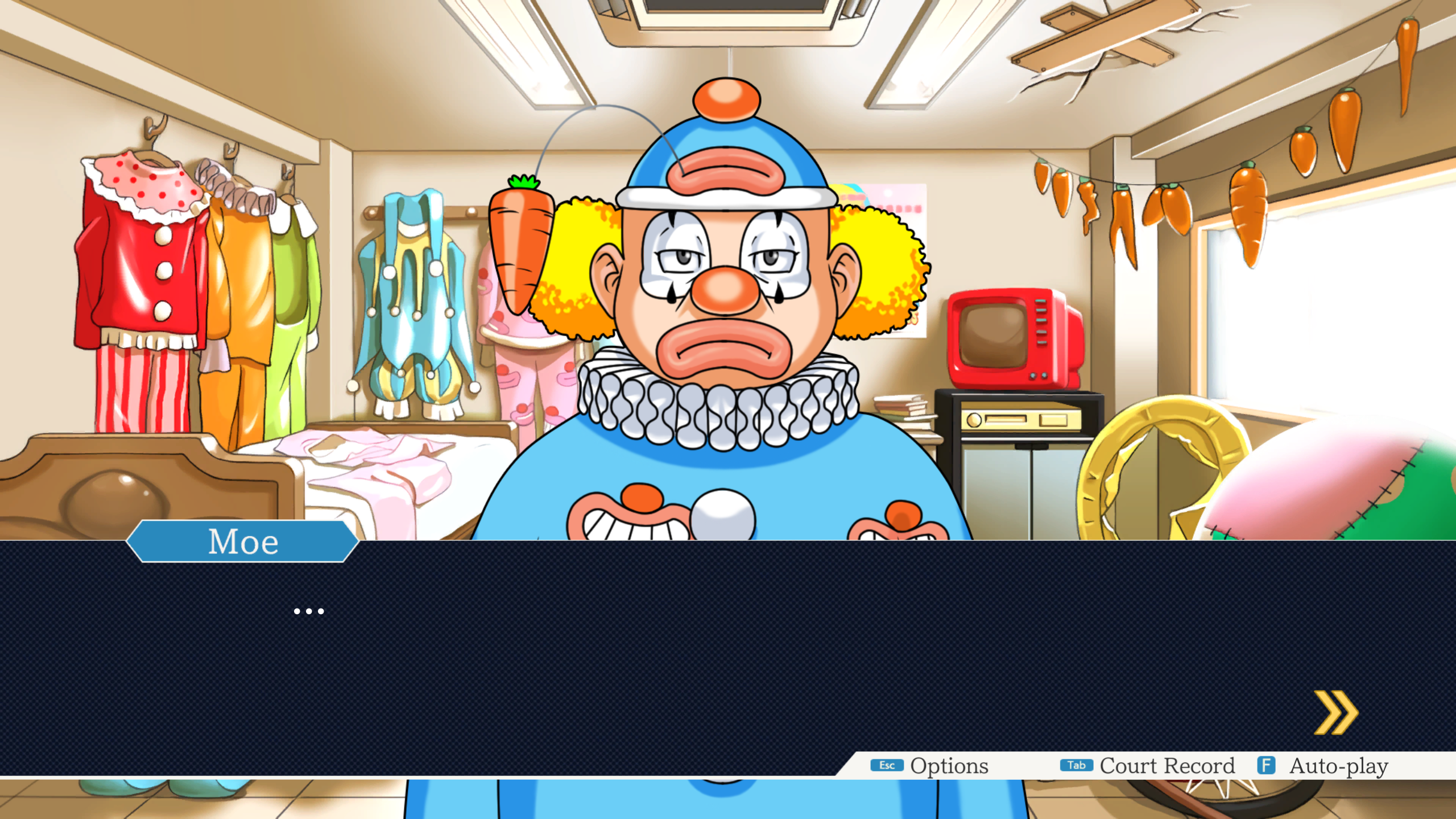 Clown from Ace Attorney looking unamused