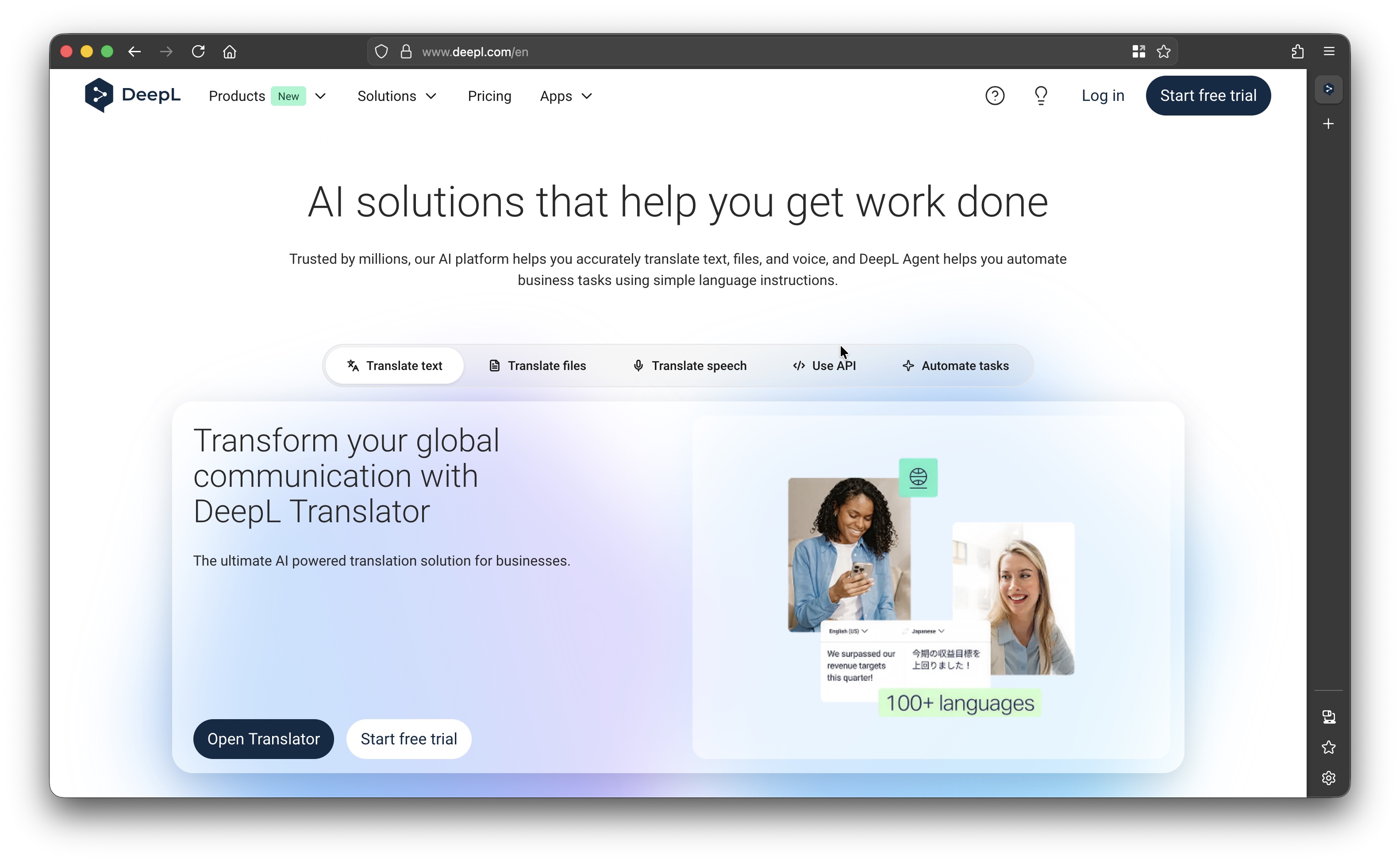 DeepL start page is an AI ad 