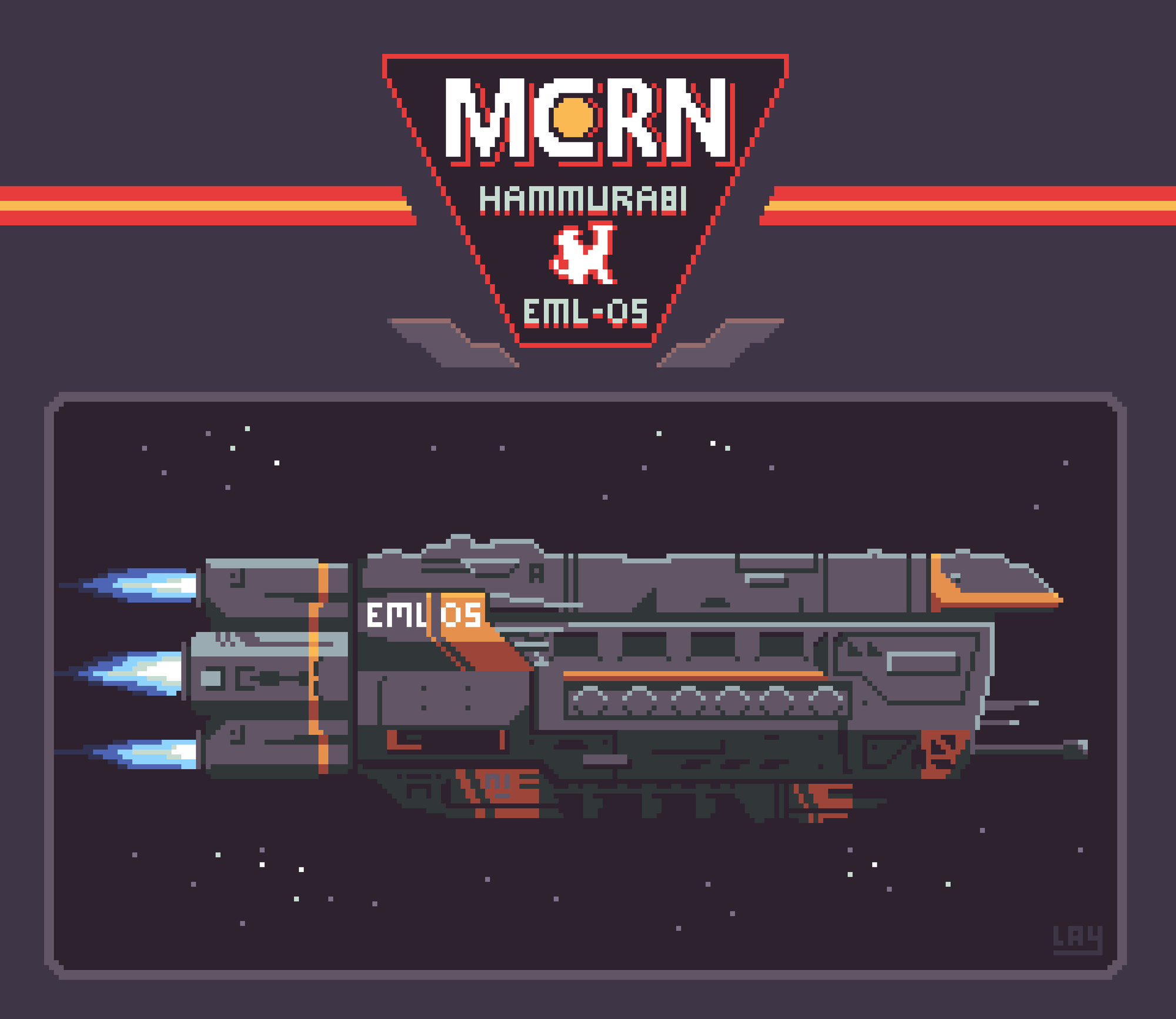 The MCRN Hammurabi spaceship from the Expanse universe in Pixelart.