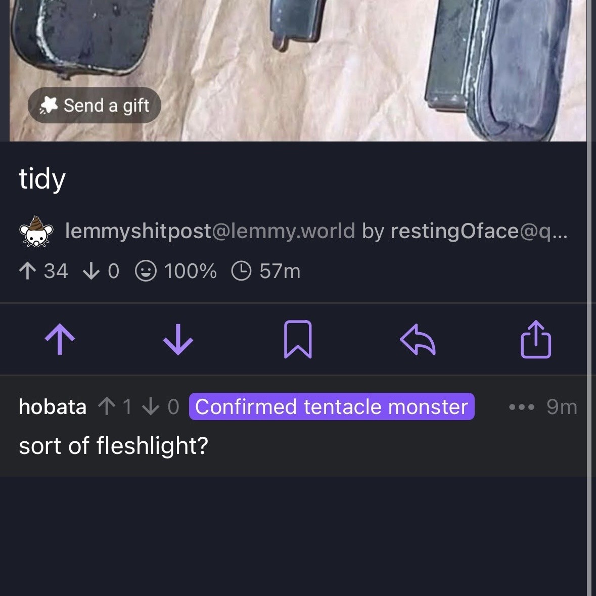 A screenshot of hobata’s comment with the user tag “Confirmed Tentacle Monster” next to their user name