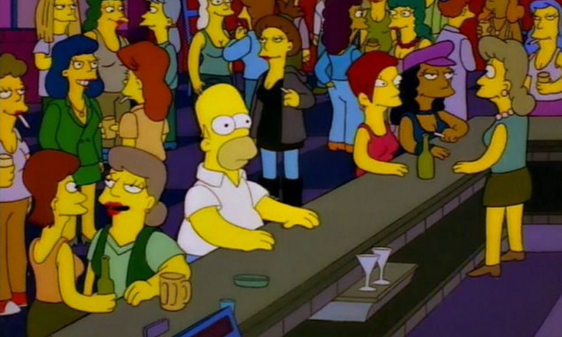 Homer Simpson at a lesbian bar.