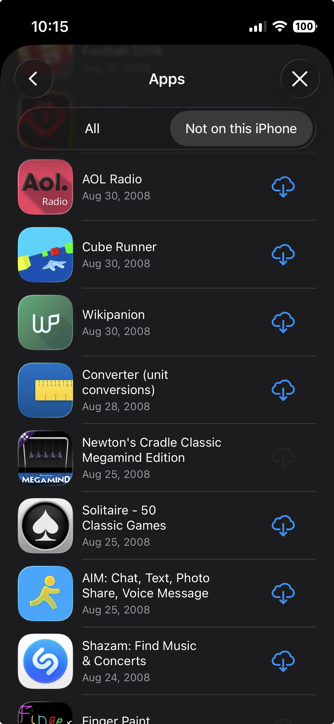 Screenshot of Apple App Store showing apps from 2008
