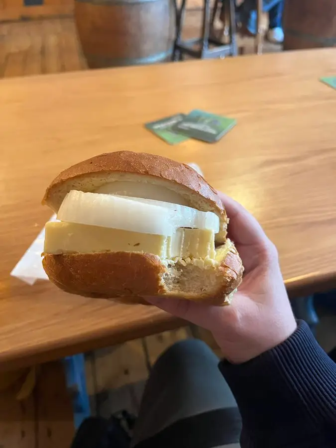 Tim Stillman's famous onion and cheese sandwich