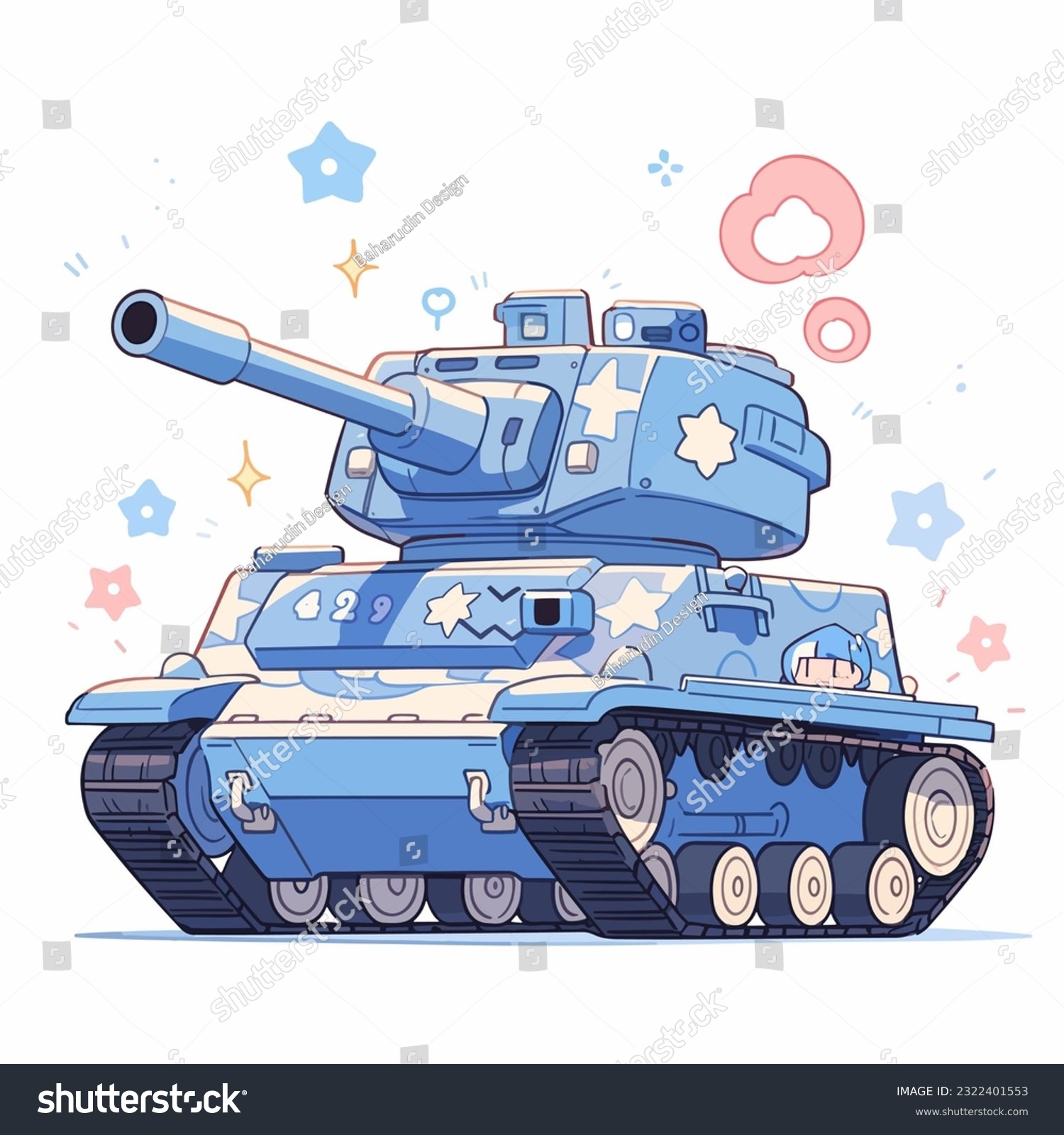 A blue tank truck drawn in a cutesy style.