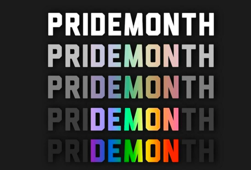A graphic of the words "Pride Month." The letters "PRI" and "TH" slowly fade away to reveal the word "Demon"